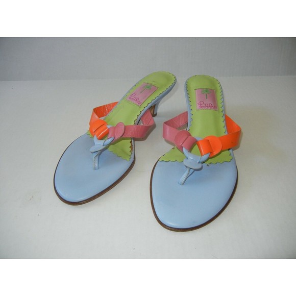 Lilly Pulitzer Leather Flower Sandals Slip On Italy Heel Thong Mule Size 8 - Picture 4 of 9